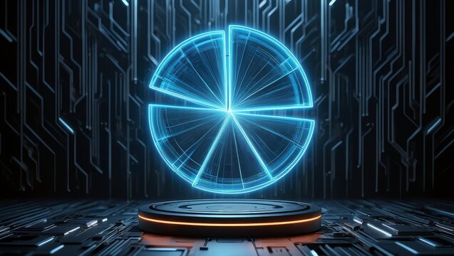 Futuristic pie chart data visualization on a platform for business analytics ai - Powered by Adobe