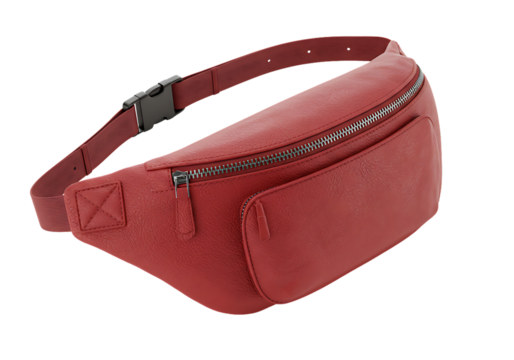Stylish Red Leather Bum Bag for Everyday Use Fashionable and Versatile Accessory Perfect for Travel and Outdoor Activities on Black Background