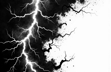Obraz premium Lightning bolt striking through dark storm clouds with vivid energy and contrast