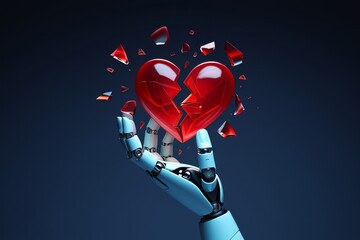 Broken heart robot hand ai technology artificial intelligence love concept design