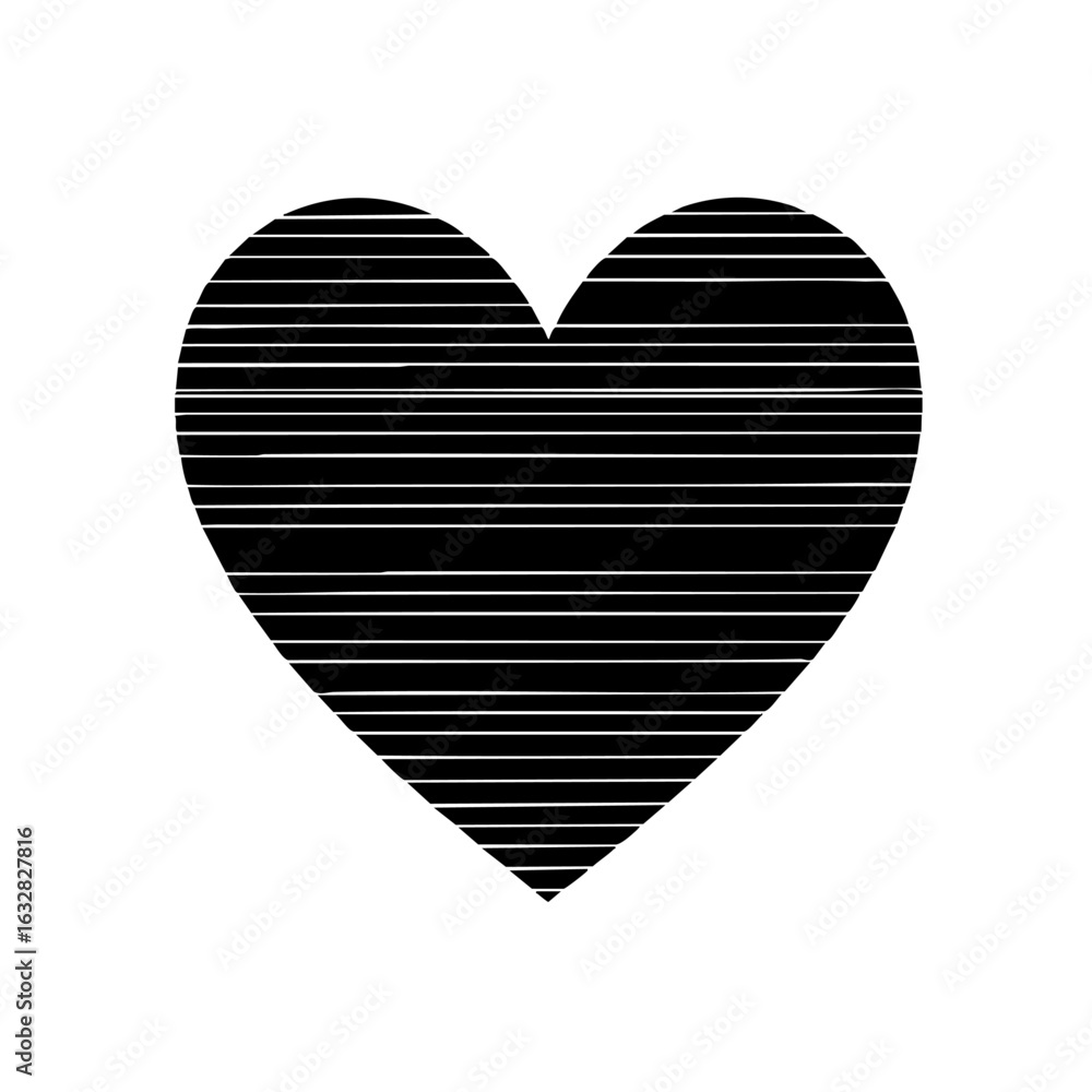 Aufkleber black heart with horizontal lines for graphic design and digital art, abstract heart design with pat