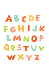 Playful handdrawn uppercase alphabet in vibrant textured colors. Vector Illustrations
