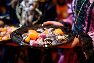Candy Chocolate Dessert Treats - Decorative Black Plate of Halloween