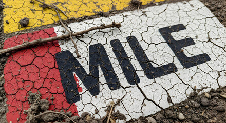 Fototapeta premium One Mile Marker Showing Texture and Weathering on Trail Surface
