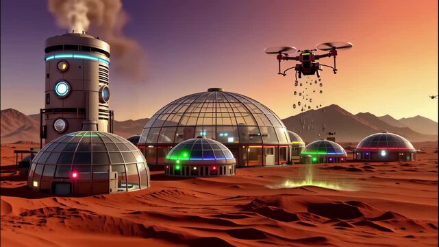 Drone Delivers Water to Futuristic Colony on a Barren Planet