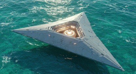 Futuristic triangular craft on water
