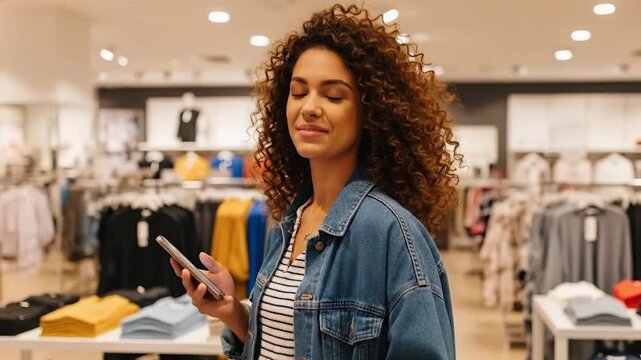 Mulher jovem fazendo compras em uma loja de moda feminina