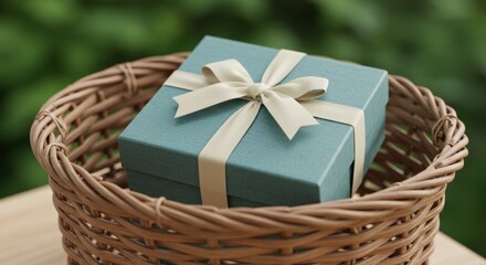 Gift box in a wicker basket