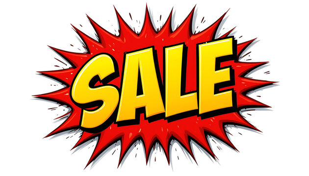 Sale word in a comic book pop art style explosion on a white background. - Powered by Adobe