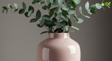 Pink vase with eucalyptus