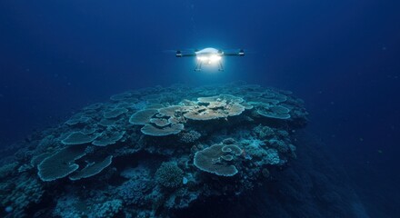 Underwater drone over coral reef