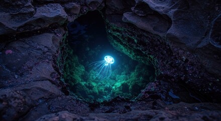 Bioluminescent Jellyfish in Sea Cave