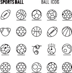 Collection of Sports Ball Icons Various Designs for Different Sports Illustrated in Linear Style on White Background