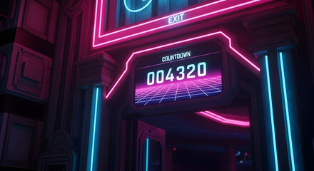 Retro Futuristic Countdown Display With Glowing Neon Lights Illustration