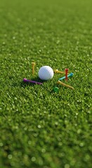 Golf ball and tees on green
