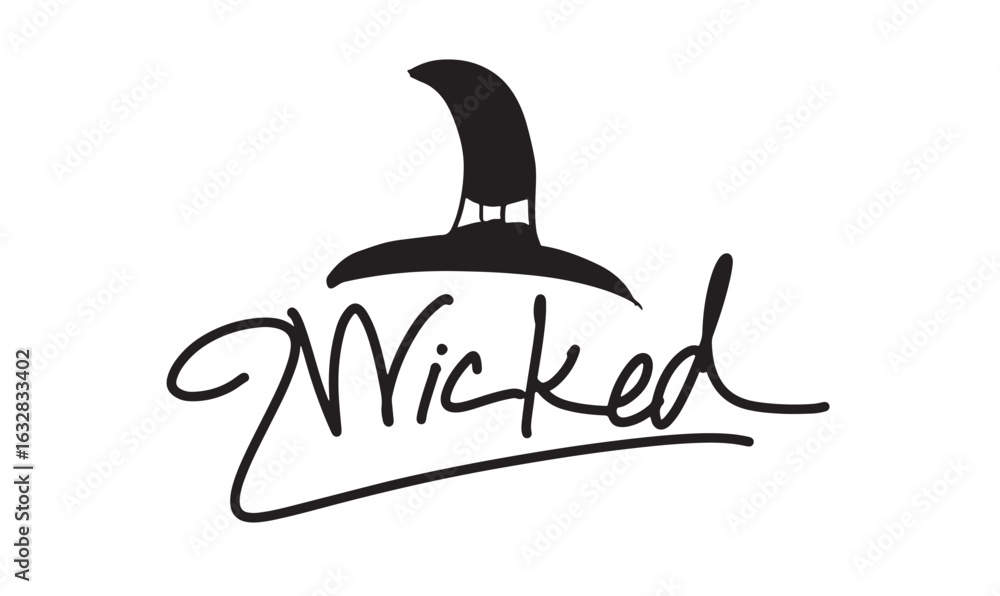 Poster hat wicked text font calligraphy hand written lettering script black color object icon sign symbol h
