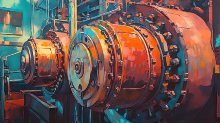 Colorful industrial machinery close-up.