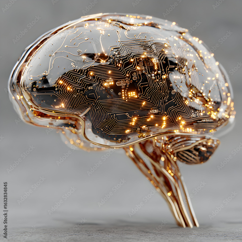 Poster futuristic brain concept embodying artificial intelligence and neural networks for innovative techno