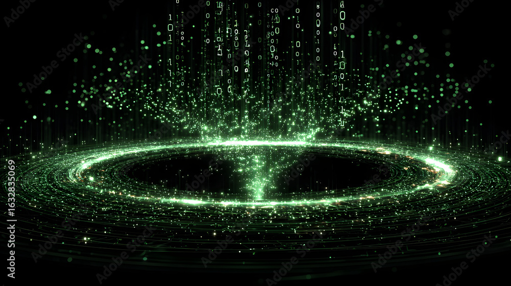 Poster dynamic futuristic data stream visualized in glowing green, a captivating digital vortex for technol