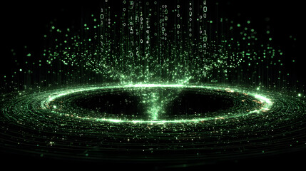 Dynamic futuristic data stream visualized in glowing green, a captivating digital vortex for technology innovation, perfect for science, coding, or modern abstract design concepts