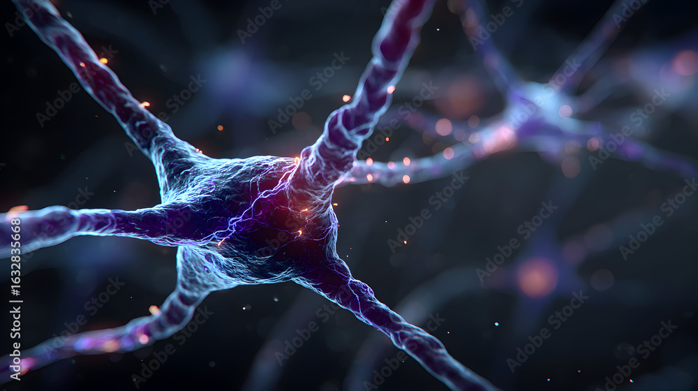 Poster explore the intricate beauty of a neuron network in action for medical research and scientific disco