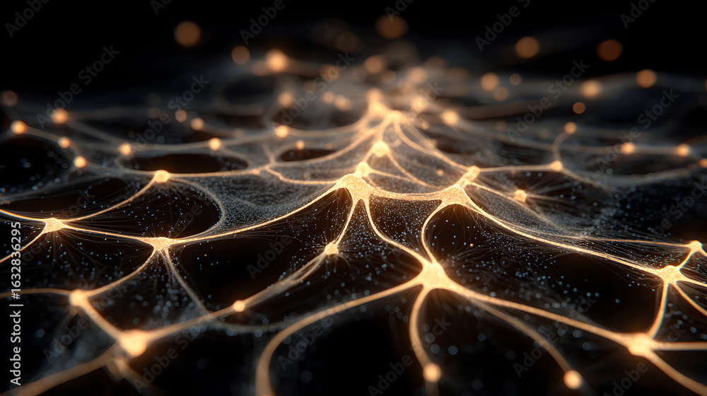 Poster stunning neural network visualization with glowing connections for ai and machine learning concepts,