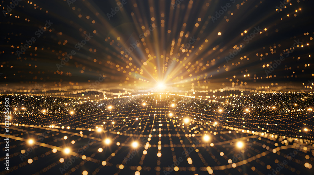 Poster experience the stunning glow of digital innovation with this mesmerizing golden network, perfect for