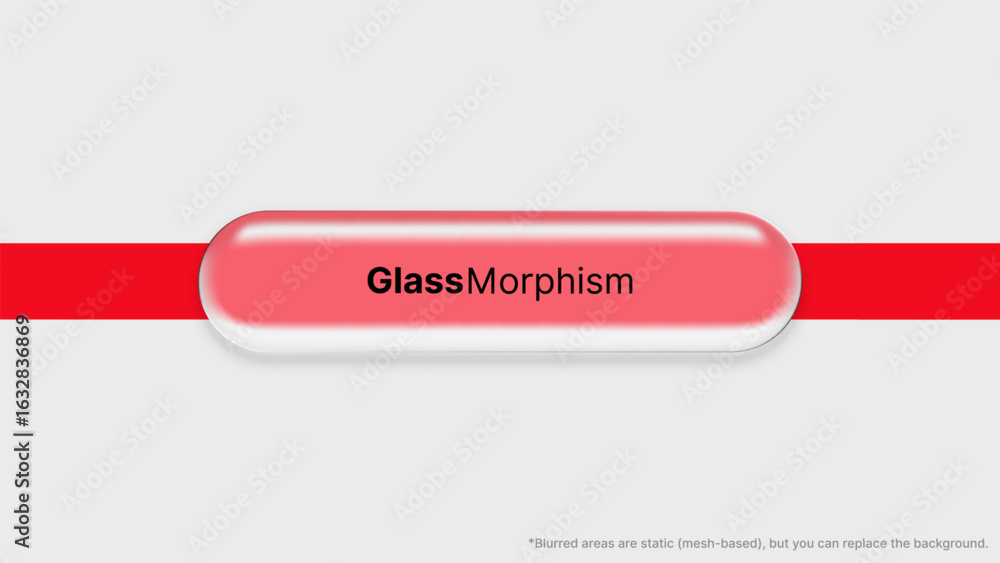 Poster red liquid glass morphism vector element on bright white and red background for technology and moder