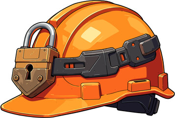 Fototapeta premium Miner's helmet padlock locked safety and protection