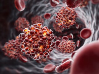 Hemoglobin molecule in human body. Iron-containing oxygen transport protein in red blood cells