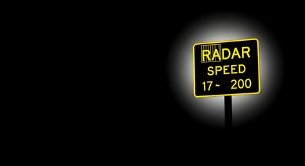 Radar Speed Sign On A Dark Background Shows Speed Limit Concept