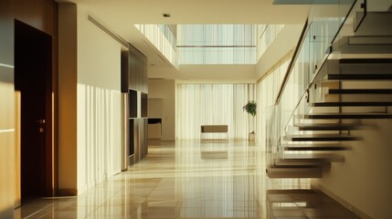 Fototapeta premium Spacious interior showcasing modern architecture with natural light illuminating the space
