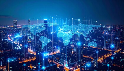 Global network cityscape at night