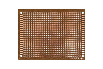 Single-sided copper prototyping board with solder pads is isolated.