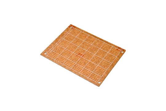Grid-marked perforated prototyping board is isolated.
