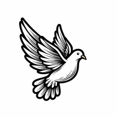 Obraz premium White dove in flight, symbol of peace and hope. Elegant dove illustration, perfect for religious imagery, wedding invitations, or peace activism. This soaring dove represents purity, serenity,