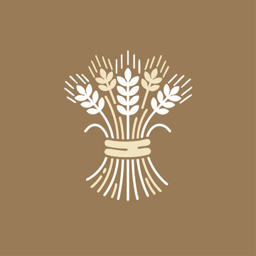 Wheat sheaf icon illustration. Simple wheat sheaf design with tied stalks and ears of grain. Stylish wheat sheaf image for bakery logo, bread packaging, and harvest festival design.