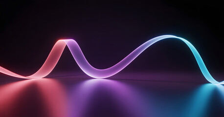 Illuminated Ribbon of Light: A dynamic display of vibrant, flowing light in shades of purple and blue dances across a sleek, dark surface, with the perfect use of shadows.