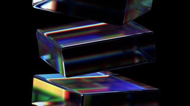 Abstract animation, 3d render of rotating glass blocks, 4k seamless looped video