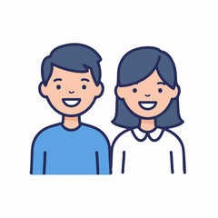 Obraz premium Cartoon couple illustration with man and woman smiling broadly, cartoon couple design showing happiness, love, and affection, couple's illustration in linear design.