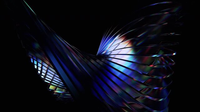 Abstract background design, movement of curved glass shapes on a black background, 4k seamless looping animation, 3d render