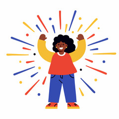 Young woman celebrating success with raised arms and positive emotions. Celebrating success feels empowering for young woman, happiness and confident attitude are clearly seen,