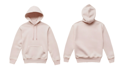 Plain light pink hoodie mockup, front and back view for branding and commercial use on transparent background