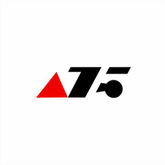 Logo design of the number 75 with a triangle symbol.