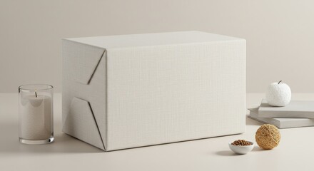 Plain white box on beige surface