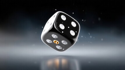Floating Black and White Dice Amidst a Blurred Background Effects