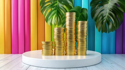 Eye Catching Gold Coins on Colorful Background