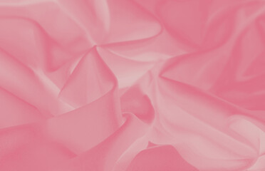 Light pastel pale pink, flamingo rose, punch, blush silk satin chiffon fabric with soft gradient effect. Smooth and delicate crumpled texture with wavy folds. Elegant and luxurious design backgrounds