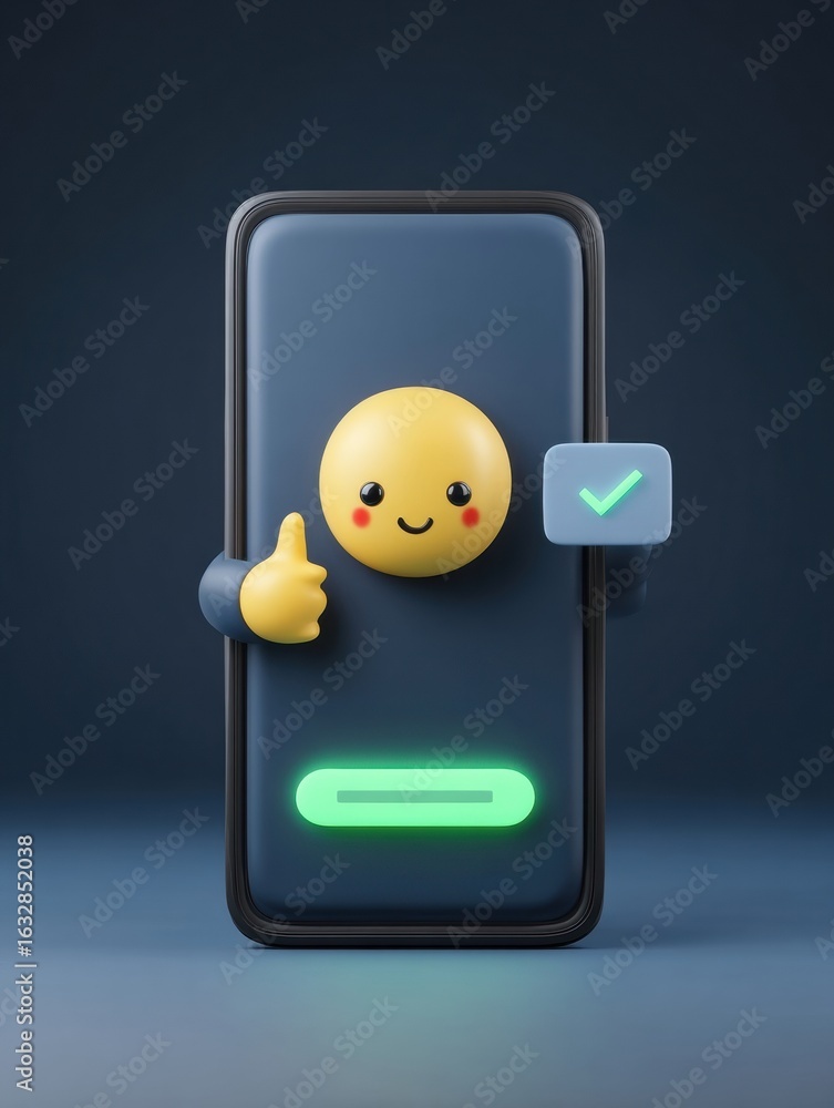 Poster Cute Smiling Smartphone Character Giving a Thumbs up With a Charging Indicator in a Minimalist Setting