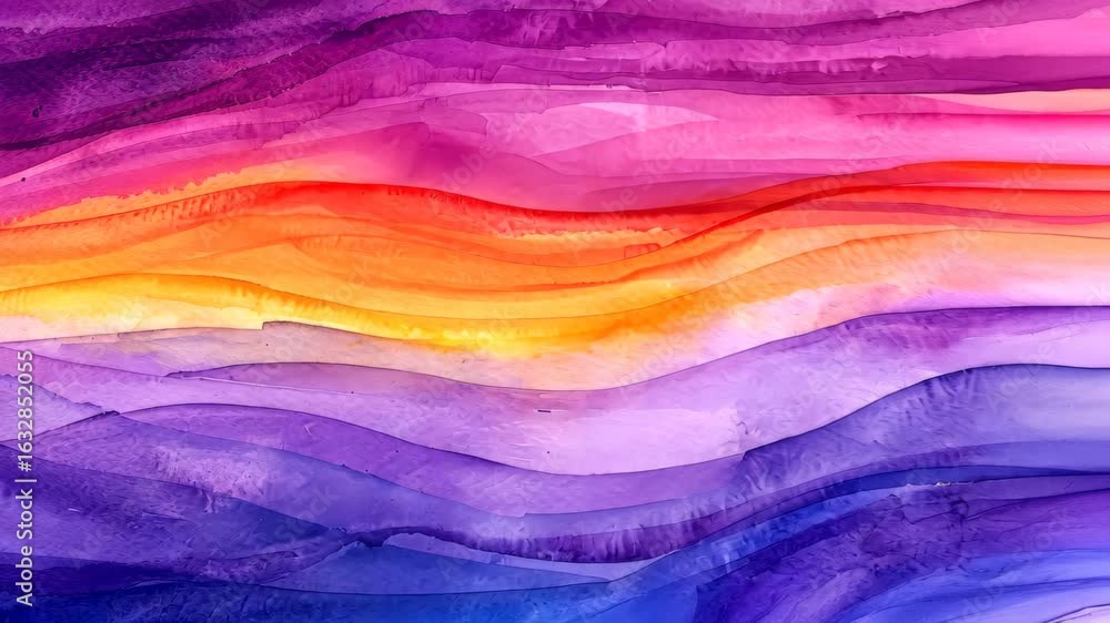 Poster color palette: a vibrant display of layered watercolor strokes, creating an abstract landscape with 